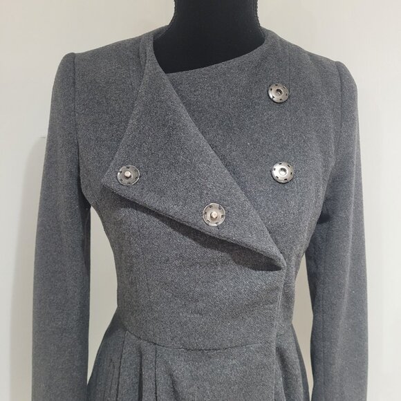 Bebe Wool Blend Snap Enclosure Peplum Coat Size XS Charcoal Gray Feminine Dressy - Picture 7 of 13